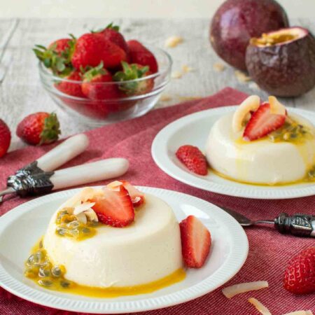 Rose panna cota with passion fruit